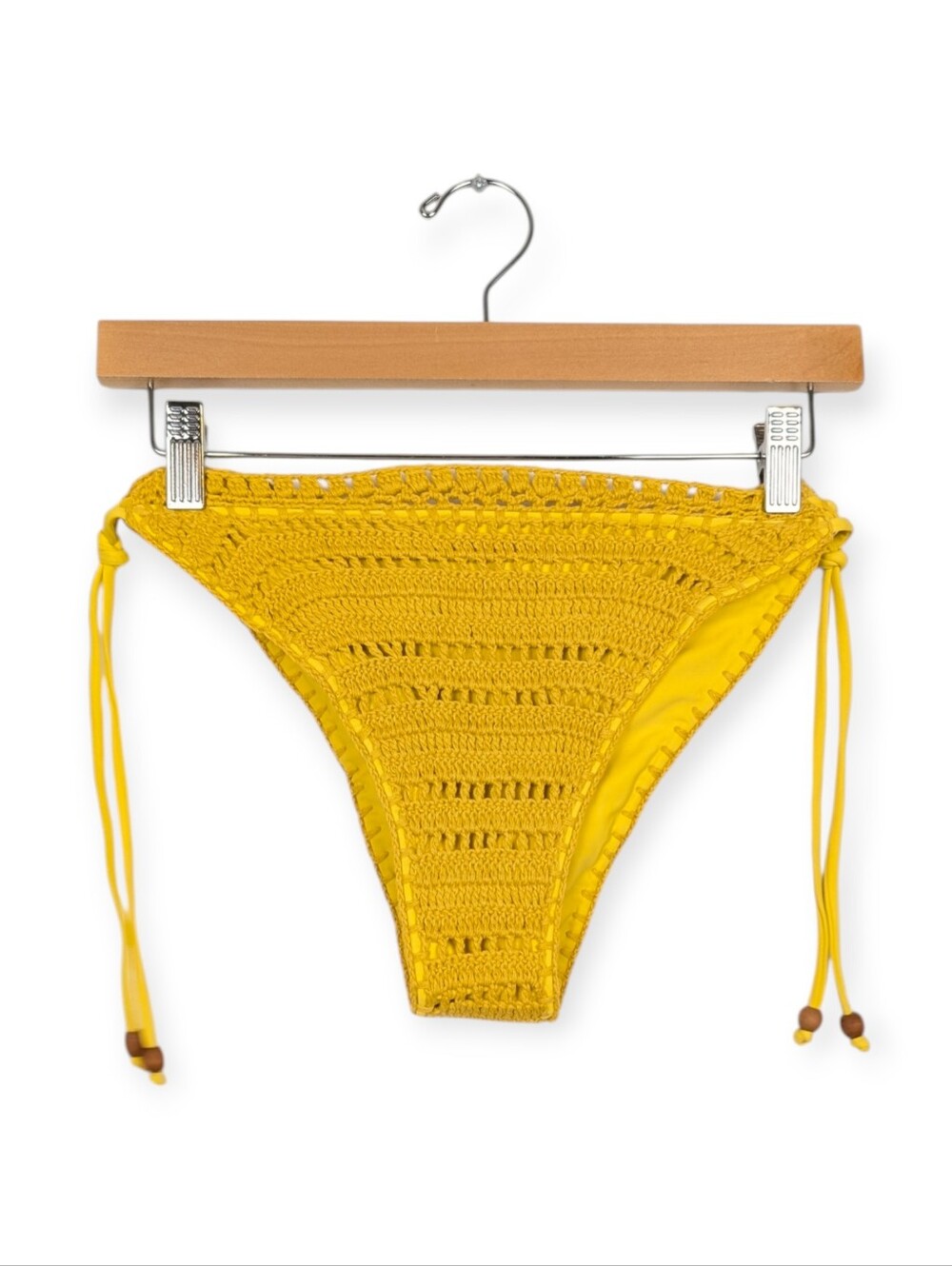WET Swimwear Bikini Bottoms L Mustard Yellow Crochet Side Tie Resort Swim